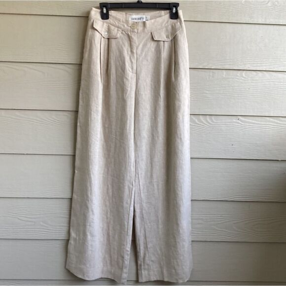 Anthropologie Sovere Instance High Waist Wide Leg Oatmeal Pleated Linen Pants L - Picture 13 of 14